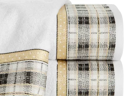 Ręcznik świąteczny 50x90 ANGEL biały z żakardową bordiurą w kratkę z nicią metaliczną