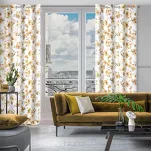 Zasłona na przelotkach 140x250 CAREN zaciemniająca biała z beżowym kwiatowym nadrukiem - 11