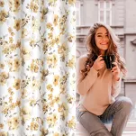 Zasłona na przelotkach 140x250 CAREN zaciemniająca biała z beżowym kwiatowym nadrukiem - 14