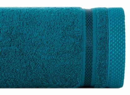 Ręcznik 100x150 ABBIE turkusowy  z żakardową błyszczącą bordiurą w pasy z delikatną krateczką 500 g/m2