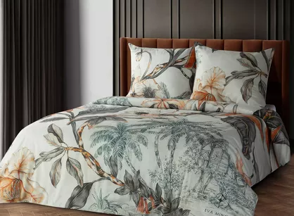 Pościel z makosatyny 220x200 AIKO Eva Minge kremowa pomarańczowa designerski wzór