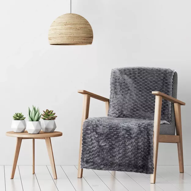 Koc na fotel 70x160 CINDY 6 stalowy puszysty w drobny wzór Design 91