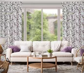 Zasłona na taśmie 140x270 ARLETA welwetowa biała z drobnymi fioletowymi kwiatkami - 14