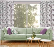 Zasłona na taśmie 140x270 ARLETA welwetowa biała z drobnymi fioletowymi kwiatkami - 15