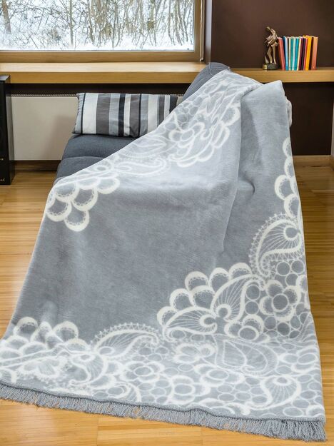 Koc bawełniany 150x200 1001-1 popielaty z frędzlami