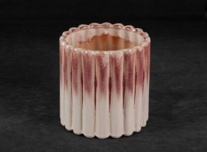 Ceramiczna osłonka na donicę fi 15x15 EVITA kremowa różowa w kształcie walca z efektem ombre
