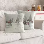 Poszewka świąteczna 45x45 1163 gobelinowa popielata z motywem zimowym i połyskującą złotą - 2