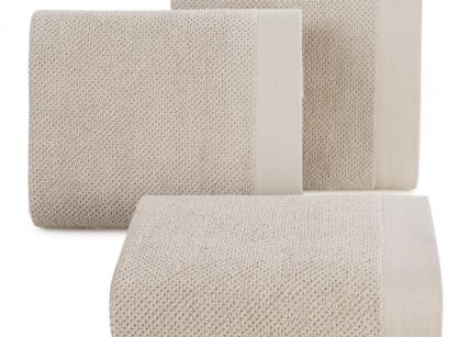 Ręcznik bawełniany 70x140 RISO beżowy o ryżowej strukturze z gładką bordiurą