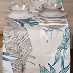 Bieżnik na taras 40x140 GARDEN 14 miętowy wodoodporny z beżowym wzorem liścia bananowca - 5