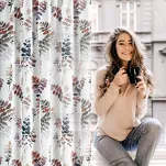 Zasłona na taśmie 140x270 MARINA biała zielona z etaminy z wzorem kwiatowym - 12