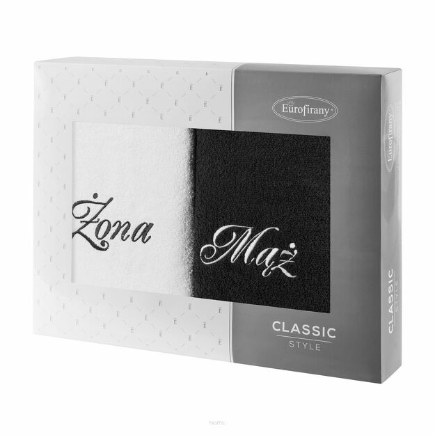 Komplet Ręczników 2x50x90 MĄŻ ŻONA białe czarne