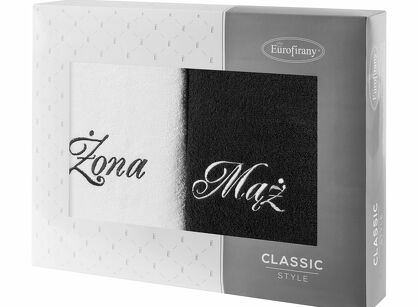 Komplet ręczników 2x50x90 MĄŻ ŻONA białe czarne