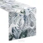 Bieżnik welwetowy 40x140 DAVOS 2 biały pikowany z wzorem egzotycznych zielonych i srebrnych liści - 2