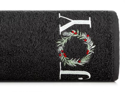 Ręcznik świąteczny 50x90 SANTA 18 stalowy z wyhaftowanym napisem JOY