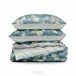 Pościel satynowa 220x200 SPRING 68 niebiesko miętowa nadruk kwiatów - 7