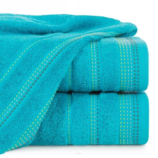 Ręcznik bawełniany 50x90 POLA turkusowy z kolorową bordiurą zakończoną stebnowaniem