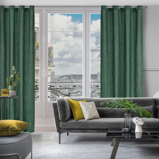Zasłona na przelotkach 140x250 INGA welwetowa Pierre Cardin ciemna zieleń z żakardowym geometrycznym wzorem