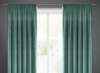 Zasłona na taśmie 140x270 AURORA welwetowa ciemny turkus ze srebrnymi cyrkoniami