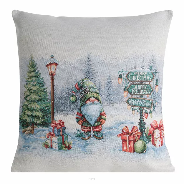 Poszewka świąteczna 45x45 XMAS 3 gobelinowa naturalna w zimowej scenerii