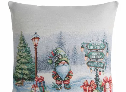 Poszewka świąteczna 45x45 XMAS 3 gobelinowa naturalna w zimowej scenerii
