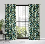 Zasłona na przelotkach 140x250 LONI zaciemniająca czarna z motywem graficznym zielonych kwiatów - 5