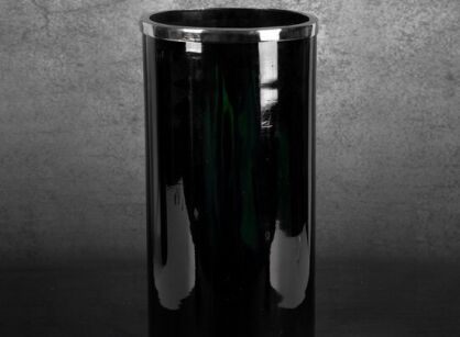 Wazon dekoracyjny szklany fi 21x45 CAPRI czarny ze srebrnym obrzeżem