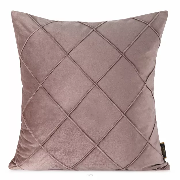 Poszewka welwetowa 45x45 NALA 2 pudrowa przeszywana w geometryczny wzór rombów