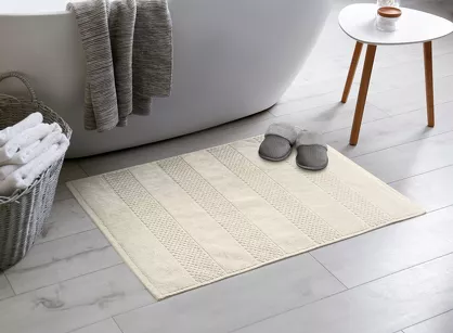Dywanik bawełniany 60x90 JESSI beżowy w pasy z delikatnym tłoczeniem