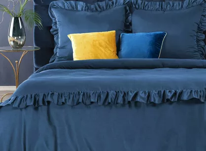Pościel z makosatyny 160x200 VENUS 1G granatowa jednokolorowa z falbanką Premium