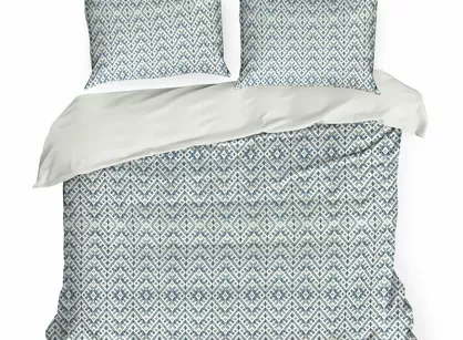 Pościel satynowa 160x200 SPRING 98 granatowa kremowa z nadrukiem etnicznym z kolekcji Classic