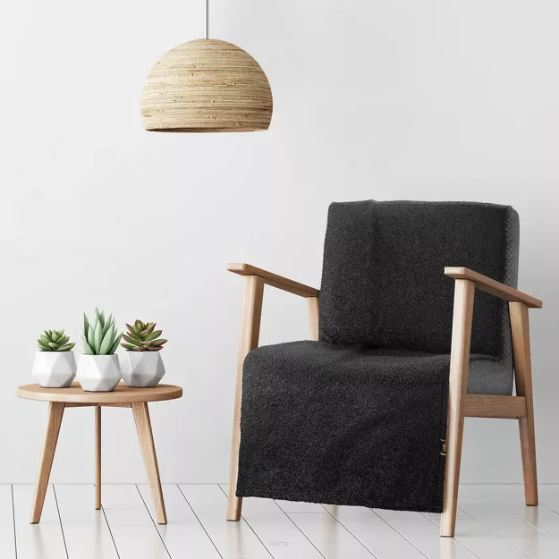 Koc na fotel 70x160 BUKLA czarny jednokolorowy wzór baranka