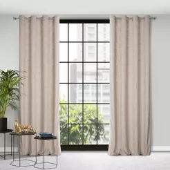 Zasłona gotowa na przelotkach 140x250 OCTAVIA welwetowa beżowa z wzorem liści