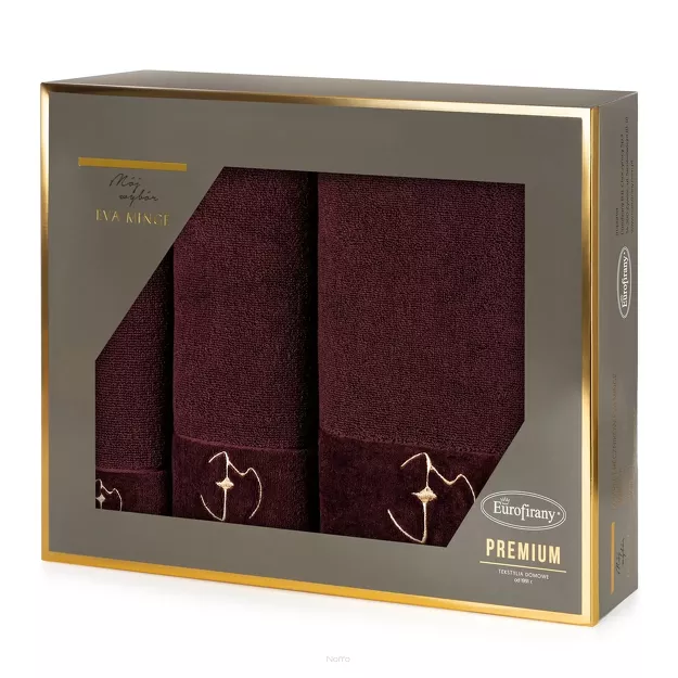Komplet Ręczników GAJA 3 Eva Minge bordowe z welwetową bordiurą sygnowaną logo projektantki