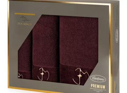 Komplet ręczników GAJA 3 Eva Minge bordowe z welwetową bordiurą sygnowaną logo projektantki