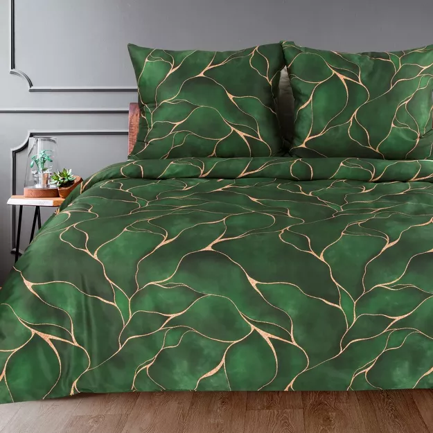 Pościel satynowa 160x200 GIFT 1 zielona z abstrakcyjnym nadrukiem z kolekcji Nova Print zapakowana w pudełko