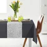 Obrus 140x220 z bieżnikiem 33x220 ANITA 6 stalowy z wzorem delikatnych listków - 6