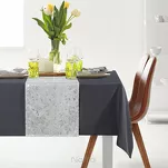 Obrus 140x220 z bieżnikiem 33x220 ANITA 6 stalowy z wzorem delikatnych listków - 4