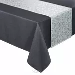 Obrus 140x220 z bieżnikiem 33x220 ANITA 6 stalowy z wzorem delikatnych listków - 4