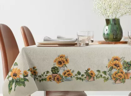 Obrus gobelinowy 140x180 57 naturalny z wzorem słoneczników