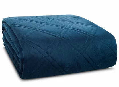 Narzuta welwetowa 220x240 LUIZ 8 granatowa pikowana hot press w wyrazisty geometryczny wzór