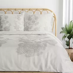 Pościel z satyny 160x200 PREMIUM 27 biała z wzorem brązowych kwiatów z kolekcji Premium