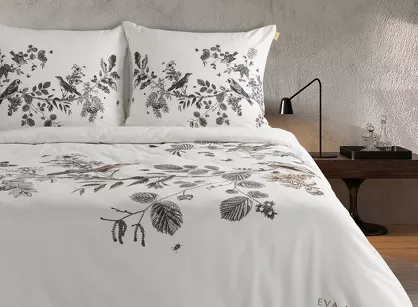 Pościel z makosatyny 220x200 DORIS Eva Minge biała brązowa wzór roślinny Premium