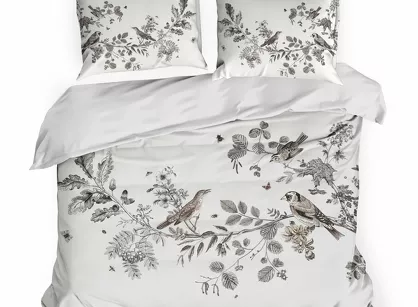 Pościel z makosatyny 220x200 DORIS Eva Minge biała brązowa wzór roślinny Premium