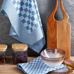 Komplet ścierek kuchennych 2x50x70 MAURO niebieskie w kratkę z bawełny - 2