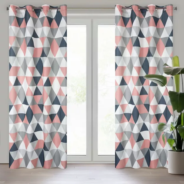 Zasłona na przelotkach 140x250 ADINA ciemny róż z mikrofibry z geometrycznym nadrukiem