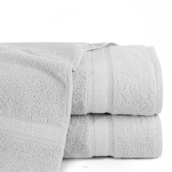 Ręcznik bawełniany 70x140 ALTEA srebrny z bordiurą w stylu eko z melanżowym pasem