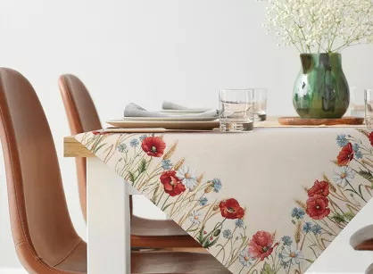 Nakładka gobelinowa 100x100 1306 naturalna z nadrukiem maków