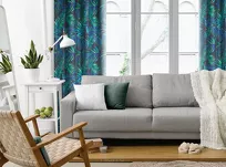 Zasłona na przelotkach 140x250 PALMS 1 czarna z nadrukiem zielonych niebieskich liści palmy - 8