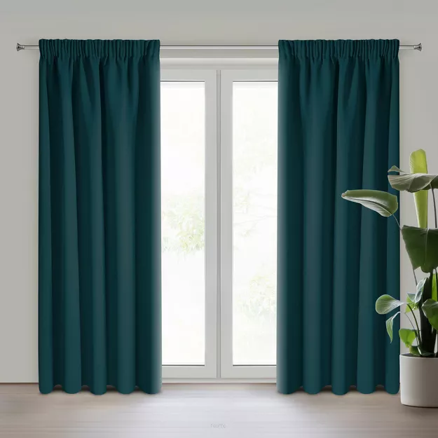 Zasłona na taśmie 135x270 LOGAN zaciemniająca petrol jednokolorowa z półmatowej tkaniny