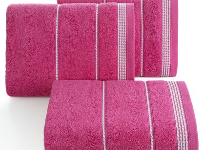 Ręcznik bawełniany 30x50 MIRA różowy zdobiony bordiurą w pasy